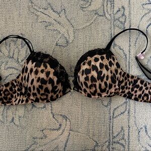 Victoria's Secret Leopard Print Bra with Black Lace 34D
